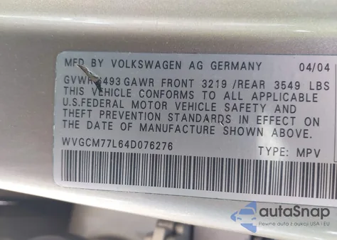 2004 Volkswagen Touareg V8 from USA, damaged, VIN WVGCM77L64D076276